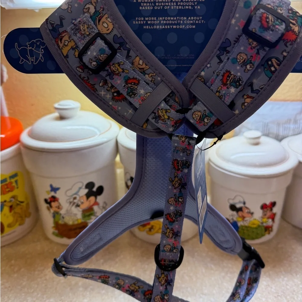 Nickelodeon Rugrats Sassy and Woof Adjustable Pet Harness Blue and Purple Sz L